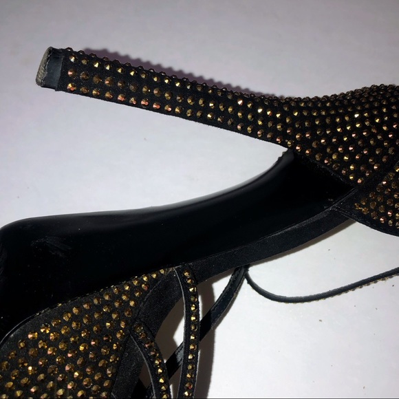 BLack and gold rhinestone platform heel 9 - Picture 4 of 5